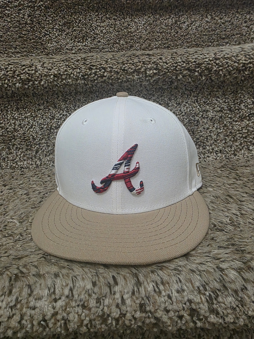 New Era Atlanta White Baseball Cap with Tan Brim and Red 'A' Logo